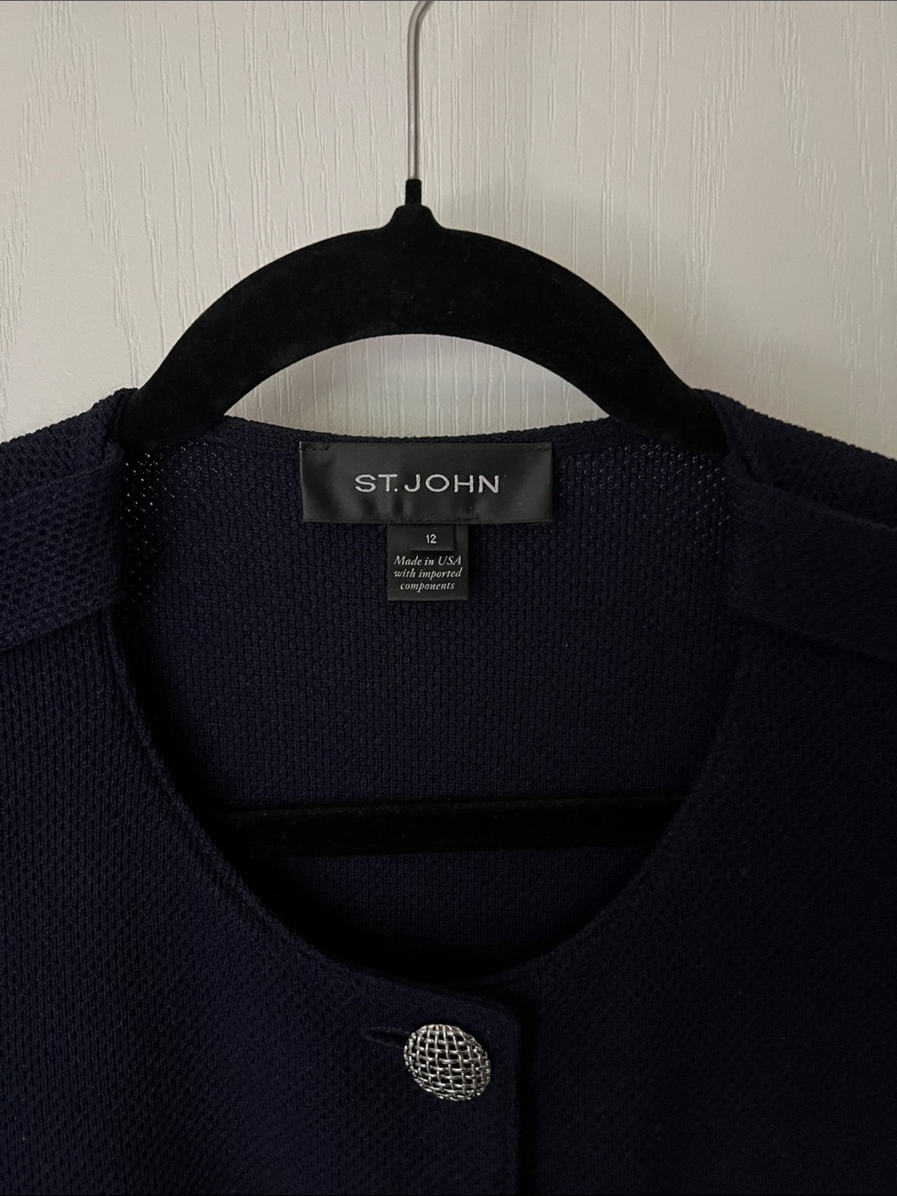 St. John Navy Military-Style Buttoned Trench Coat - Picture 2 of 9
